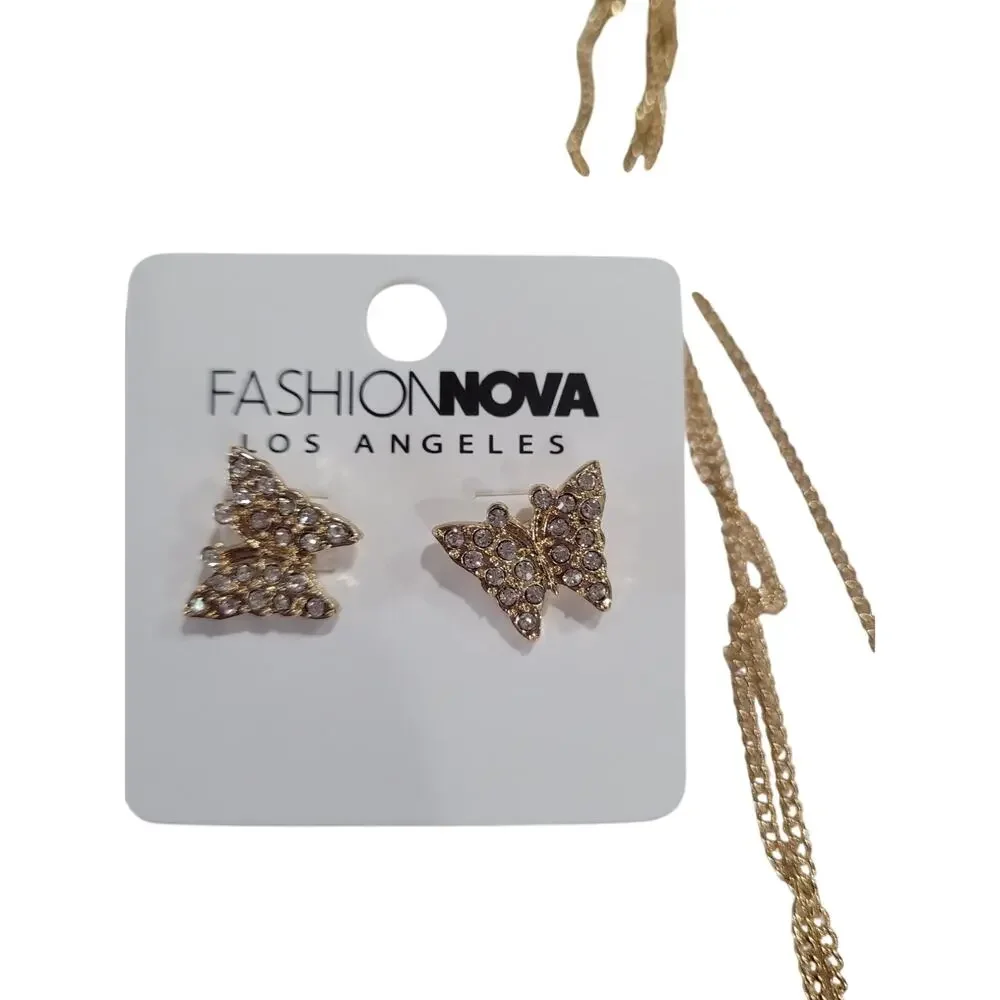 Fashion Nova Butterfly Earrings Women's Costume Jewelry Layering Necklace‎ #7